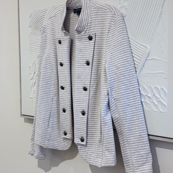Tommy Hilfiger Women's Gray White Stripe SZ L Open Front Military Band Jacket - Picture 3 of 16